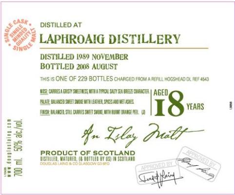 Laphroaig 1989 DL Old Malt Cask Refill Hogshead DL 4543 50% 700ml