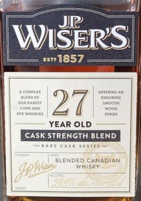 J.P. Wiser's 27yo Cask Strength Blend Ex-Bourbon Ex-Port Ex-Wine Virgin & Refill 59.9% 700ml