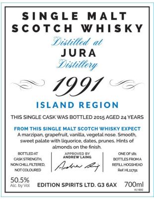 Isle of Jura 1991 ED Refill Hogshead HL11791 50.5% 700ml