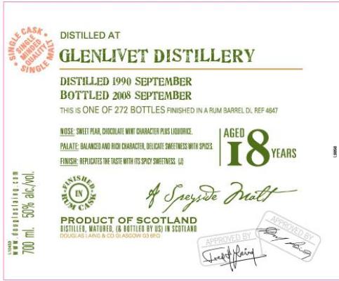 Glenlivet 1990 DL Old Malt Cask Rum Barrel DL 4647 50% 700ml