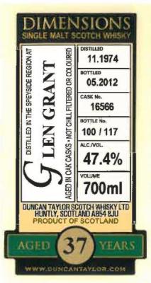 Glen Grant 1974 DT Dimensions Oak Cask 16566 47.4% 700ml