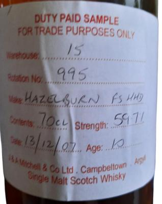 Hazelburn 2007 Duty Paid Sample For Trade Purposes Only Fresh Sherry Hogshead 59.7% 700ml