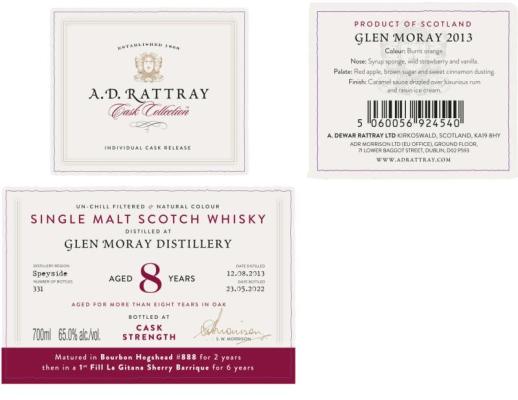 Glen Moray 2013 DR Cask Collection Brb. HH 1st Fill La Gitana Sherry Barrique 65% 700ml