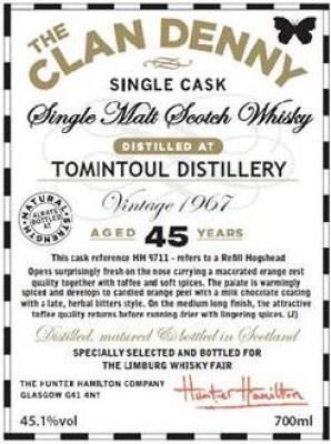 Tomintoul 1967 HH The Clan Denny Refill Hogshead HH 9711 The Limburg Whisky Fair 45.1% 700ml