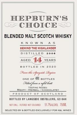 Blended Malt Scotch Whisky Behind the Highlander 2006 LsD Refill Butt K&L Wines 51.7% 750ml