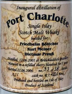Port Charlotte 2001 Cask No. R 7 Refill Sherry Blood Tub R 7 60.6% 700ml