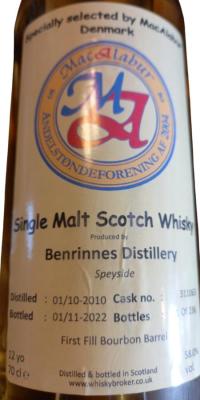 Benrinnes 2010 MacA 1st Fill Bourbon Barrel MacAlabur Andelstondeforening Denmark 58% 700ml