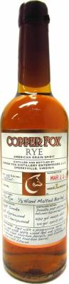 Copper Fox Rye American Grain Spirit Apple Wood & Oak chips Bourbon Barrel Finish 45% 700ml