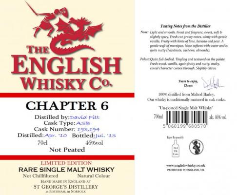 The English Whisky 2010 Chapter 6 Unpeated 193 194 46% 700ml