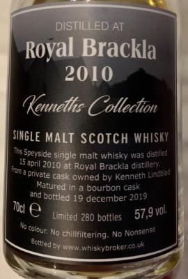 Royal Brackla 2010 WhB Private Bottling Bourbon Cask Kenneth Lindblad 57.9% 700ml
