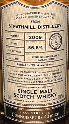 Strathmill 2009 GM Refill Bourbon Barrel Whiskywarehouse 56.6% 700ml