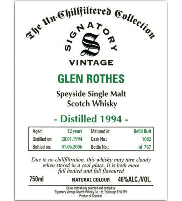 Glenrothes 1994 SV The Un-Chillfiltered Collection Refill Butt 1082 46% 750ml