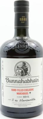 Bunnahabhain 11yo Warehouse 9 Hand-Filled Exclusive Manzanilla cask #3212 54.2% 700ml