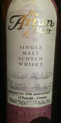 Arran 1998 for Pot Still-Vienna 10th Anniversary Sherry Hogshead 611 55.8% 700ml