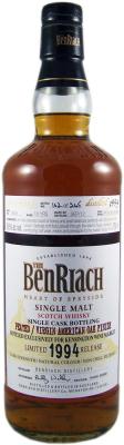 BenRiach 1994 Single Cask Bottling Peated Virgin Oak Hogshead #3806 Kensington Wine Market 56.8% 750ml