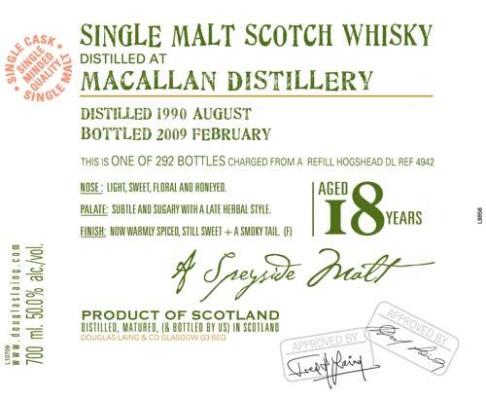 Macallan 1990 DL Old Malt Cask Refill Hogshead DL 4942 50% 700ml