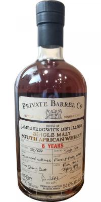 James Sedgwick 6yo Fino Sherry Butt Private bottling 54.6% 750ml