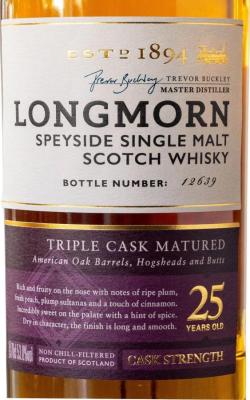 Longmorn 25yo Triple Cask Matured American Oak Barrels Hogsheads & Butts 53% 700ml