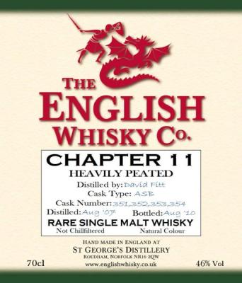 The English Whisky 2007 Chapter 11 Heavily Peated 1st Fill American Bourbon 351 354 46% 700ml