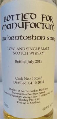 Auchentoshan 2004 SV Bourbon Barrel #100545 Manufactum 60.9% 700ml