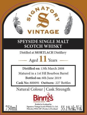 Mortlach 2008 SV 1st Fill Bourbon Barrel #800091 Binny's Beverage Depot 55.1% 750ml