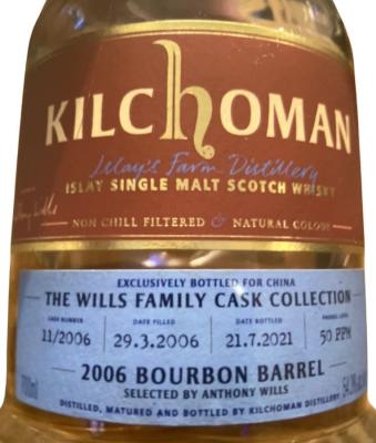 Kilchoman 2006 The Wills Family Cask Collection Anthony Wills Bourbon Barrel 54.3% 700ml