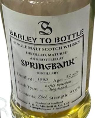Springbank 1990 Barley to bottle tour Refill Bourbon 41.6% 700ml