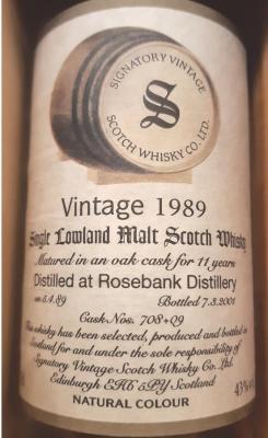 Rosebank 1989 SV Vintage Collection Oak Casks 708 + 09 43% 350ml