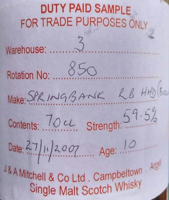 Springbank 2007 Refill Burgundy Hogshead Rotation 850 59.5% 700ml