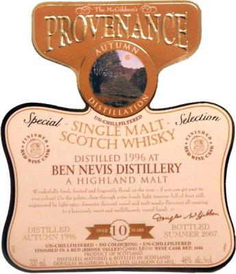 Ben Nevis 1996 McG McGibbon's Provenance Gabriel Meffre wine cask finish DMG 3686 46% 700ml