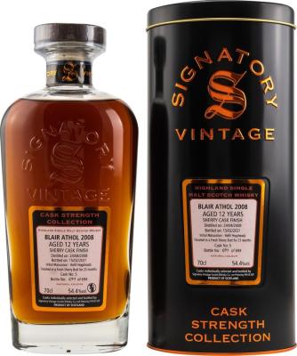 Blair Athol 2008 SV Cask Strength Collection 12yo Fresh Sherry Butt Finish 54.4% 700ml