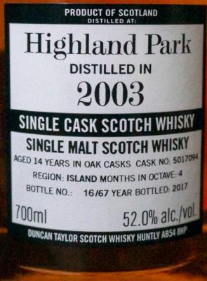 Highland Park 2003 DT The Octave Octave Cask Finish 5017094 52% 700ml