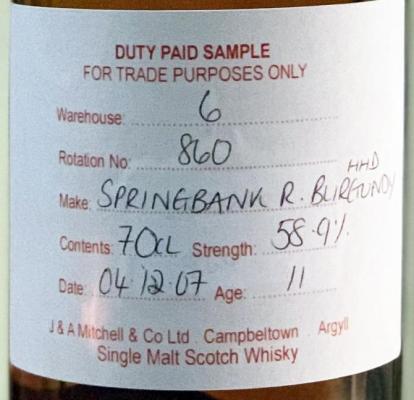 Springbank 2007 Refill Burgundy Hogshead Rotation 860 58.9% 700ml