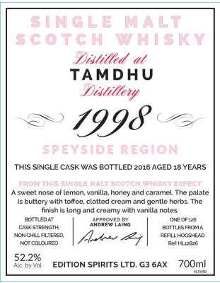 Tamdhu 1998 ED Refill Hogshead HL 12826 52.2% 700ml