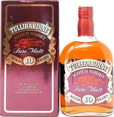 Tullibardine 10yo Pure Malt square bottle round neck red label Ross import 40% 750ml