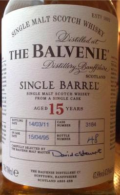 Balvenie 15yo Ex-Bourbon Barrel #3184 47.8% 700ml