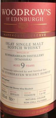 Bunnahabhain 2013 WroE Warehouse Reserve Staoisha Olorosso European blood tub finish The Stonehaven Whisky Howff 53% 700ml