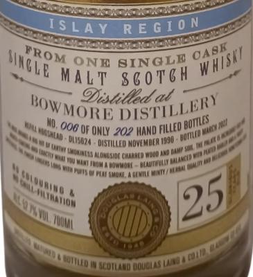 Bowmore 1996 DL Refill Hogshead 52.7% 700ml