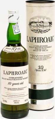 Laphroaig 10yo Unblended Islay Malt Scotch Whisky Roland Marken Import 43% 750ml