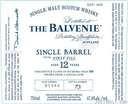 Balvenie 12yo Single Barrel 1st Fill Ex-Bourbon Cask 47.8% 750ml