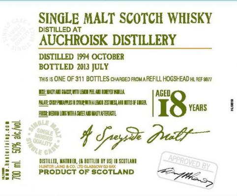 Auchroisk 1994 HL Refill Hogshead 50% 700ml