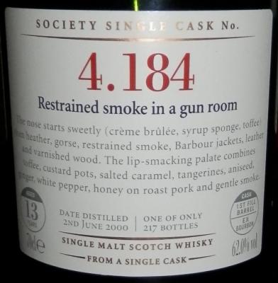Highland Park 2000 SMWS 4.184 Restrained smoke in A gun room 1st Fill Ex-Bourbon Barrel 4.184 62% 700ml