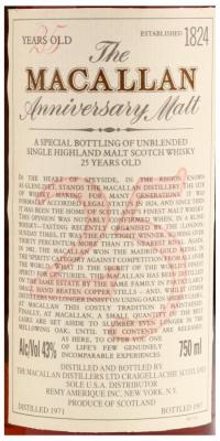 Macallan 25yo The Anniversary Malt Remy Amerique Import 43% 750ml