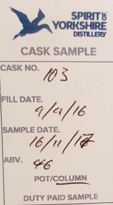 Spirit of Yorkshire Distillery 2016 Duty Paid Sample 103 46% 200ml