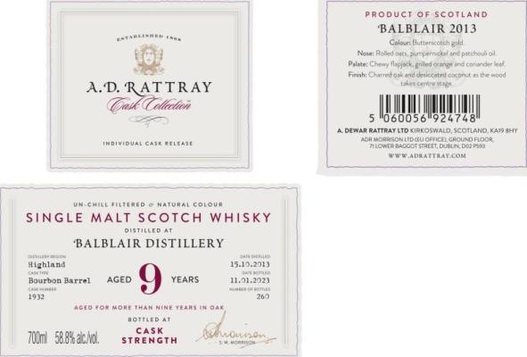 Balblair 2013 DR Cask Collection Bourbon Barrel 58.8% 700ml