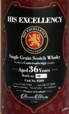 Cameronbridge 1982 His Excellency 36yo #8289 51.9% 700ml