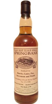 Springbank 1996 Private Bottling Fresh Sherry Hogshead 571/1996 Barrie Gates Poe Stevenson and Welsh 54.4% 700ml