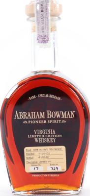 Abraham Bowman Pioneer Spirit Release #17 Sweet XVI New Charred American Oak 58% 750ml