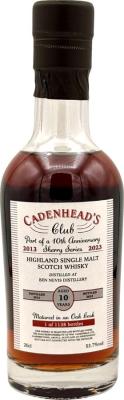 Ben Nevis 2013 CA Cadenhead's Club 10th Anniversary Oloroso Hogshead since November 2020 53.7% 200ml