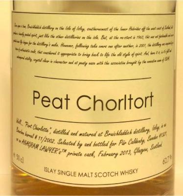 Port Charlotte Peat Chorltort Private Bottling Bourbon barrel 11 2002 11/2002 Par Caldenby 62.7% 500ml